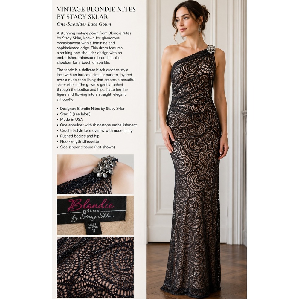 Vintage Blondie Nites Stacy Sklar Black Lace Dress Gown Size 3 90s Goth Romantic